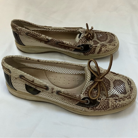 SPERRY Top-Sider 8.5 ANGELFISH brown python leather women’s slip-on boat shoes - Picture 3 of 8